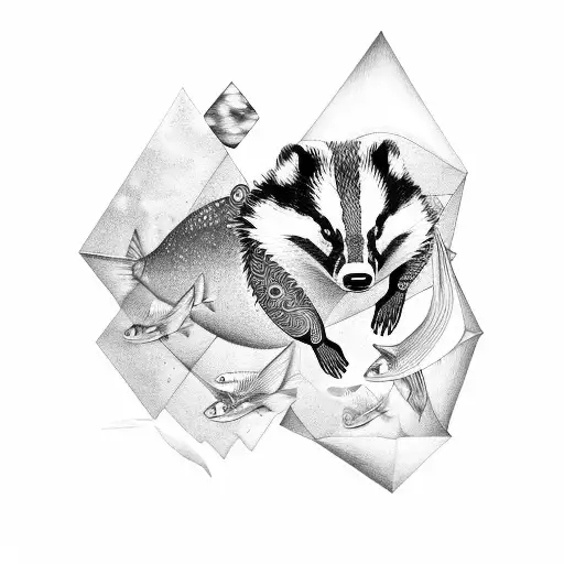 Badger With Geometry And Fish Symbols