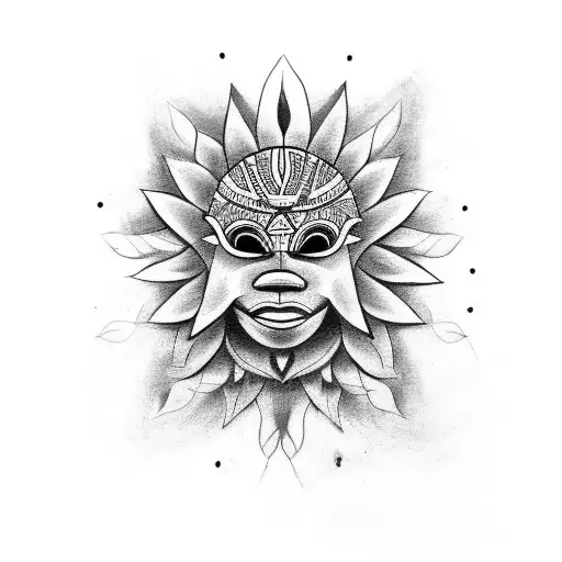 Design A Tattoo Of An African Tribal Mask With Sunflowers As The Eyes