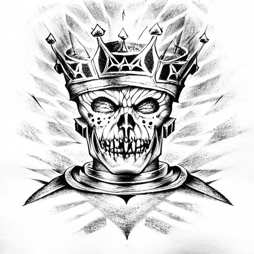 Eddie From Iron Maiden With A Crown On His Head And Shadows In The Background