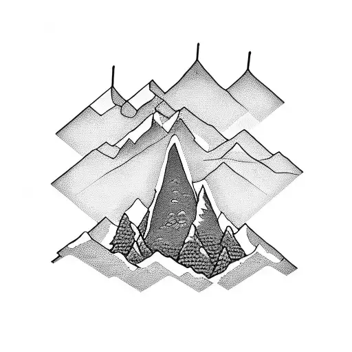 A Dotwork Tattoo Of A Mountain Range With A Silhouette Of Spongebob Reading A Book