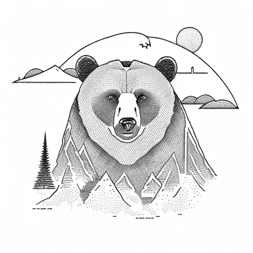 Bear Sitting Under A Willow Tree With Mountains And Sea In The Backgroudn With Biffy Clyro Logo