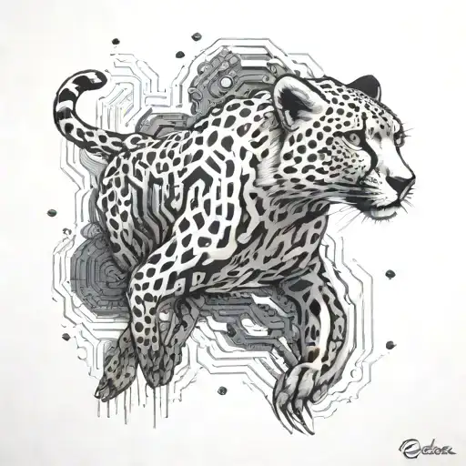 A Cheetah Racing Through A Forest Of Circuit Boards And Technology Symbols