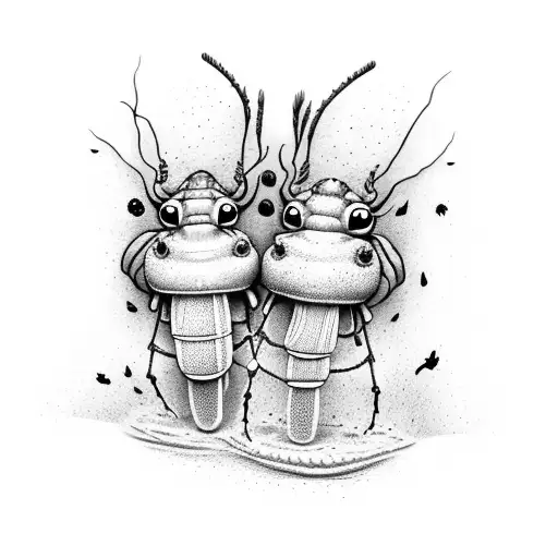 Cartoon Two Bugs In Mud In Love Wearing Gumboots