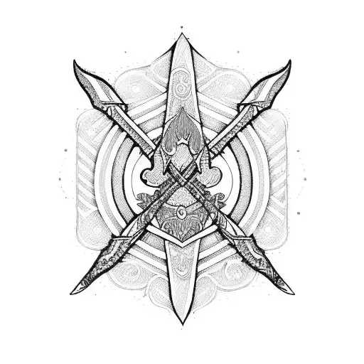 A Detailed Illustration Of A Bow And Arrow With Intricate Patterns