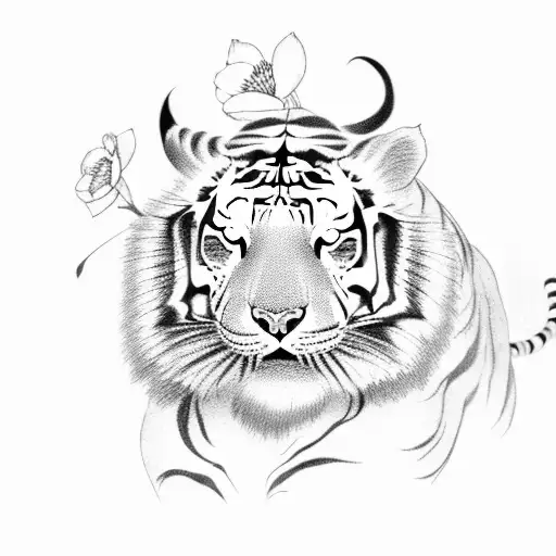 Chinese Zodiac Tiger With Some Flowers