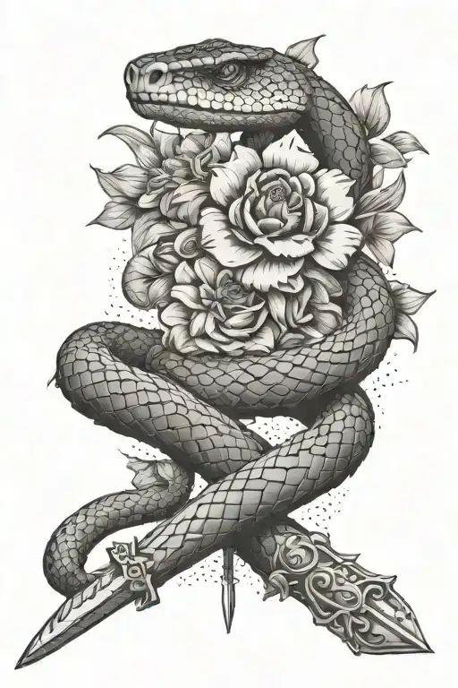 Snake Whith Flower And Sword