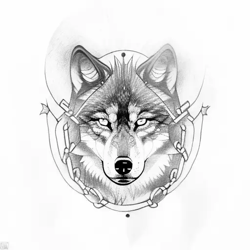 A Gaint Wolf In Chains And Fire In Eyes With Sword Across His Face