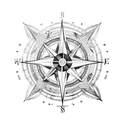 Compass Rose With Vikings Runes
