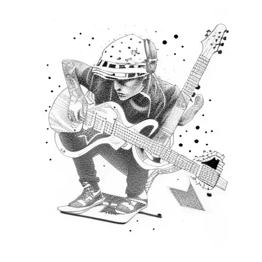 A Punk Rocker Playing Guitar While Skateboarding