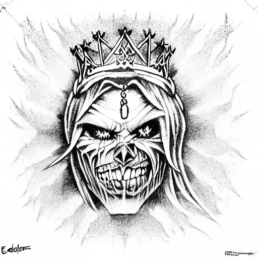 Eddie From Iron-maiden With A Crown On His Head And Shadows In The Back