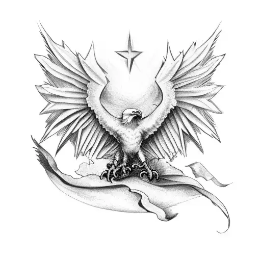 Eagle With Flag Turn On And Dragon