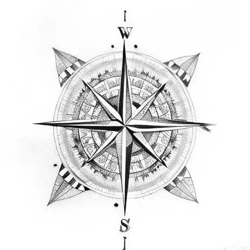 A Compass Rose With Birds