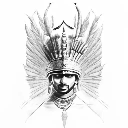 Indian Warlord With A Raven For A Helmet