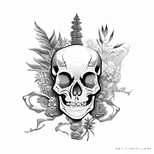 Skeleton Ribs With Plants Coming Out Of It