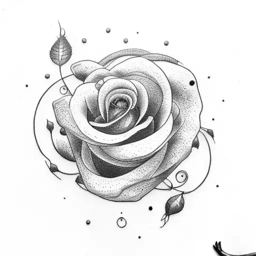 A Dotwork Tattoo Of A Rose Intertwined With A Moose Antler