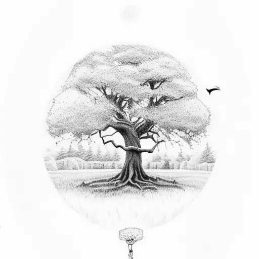 Oak Tree With A Movado Watch At The Base Of The Tree