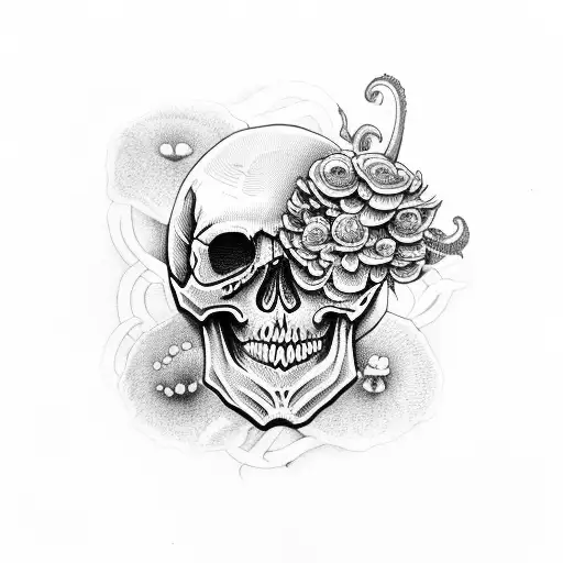 Skull With Shrooms Growing From Her