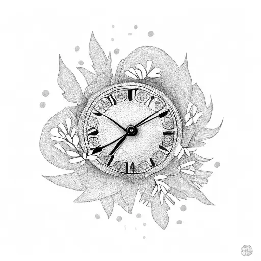 Aster Flowers And Leaves Around Clock