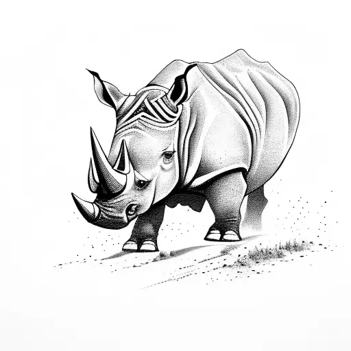 A Tribal-style Rhinoceros Sprinting Through A Mountain Pass
