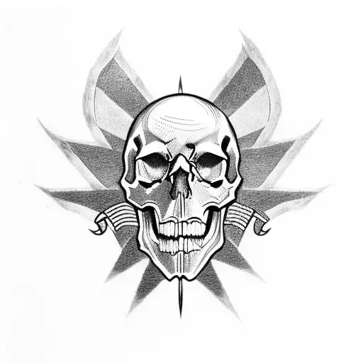 Skull With Flag Turn On And Dragon