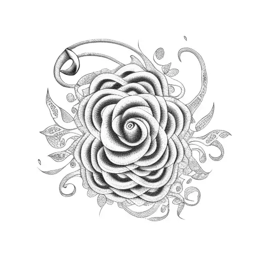 A Dotwork Tattoo Of A Music Note Intertwined With Vines And Flowers