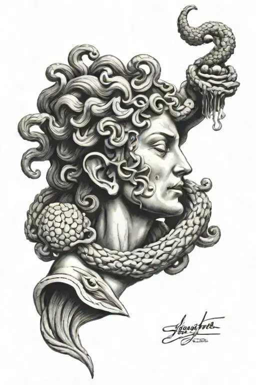 Medusa Statue Holding Perseus' Severed Head Profile Holding