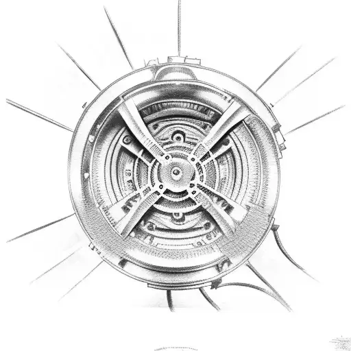 A Detailed Tattoo Of A Car Engine With Gears And Pistons In Motion