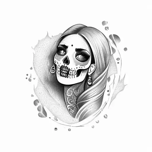 Mexican Girl Half Skull Half Girl