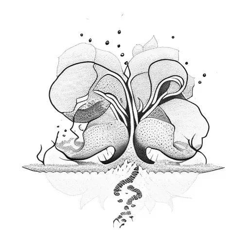 Dotwork Tattoo Of A Plant Growing From A Film Camera