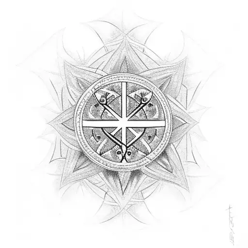 Christian Cross With Flowers In Fire And Stars