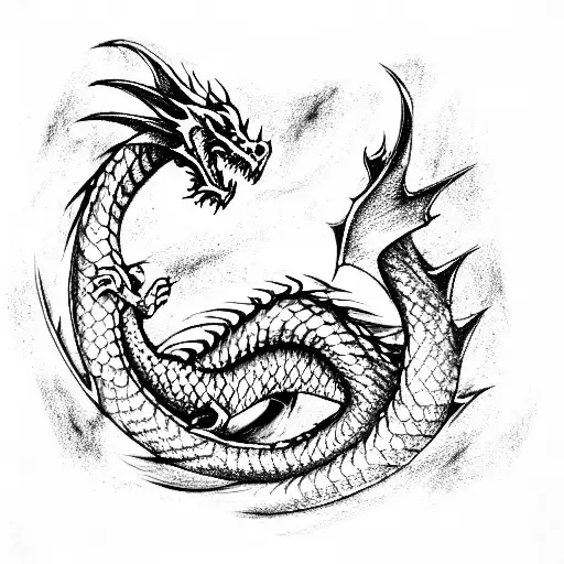 Dragon Surrounding A Sword