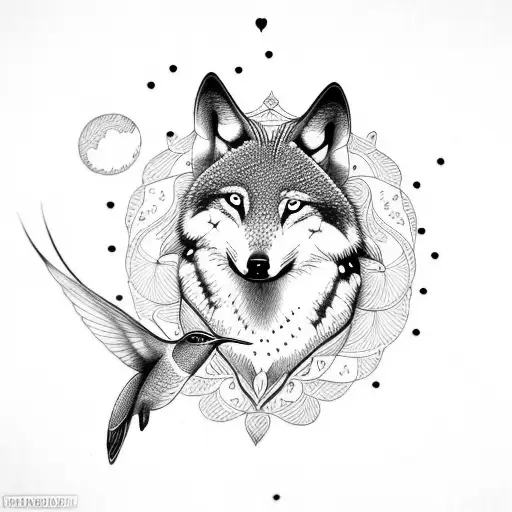 Alfa Wolf In Love With Humming Bird