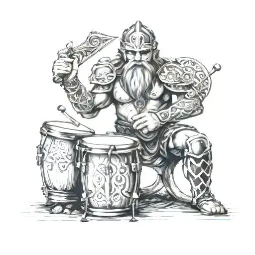 A Celtic Warrior Playing The Drums At A Music Festival