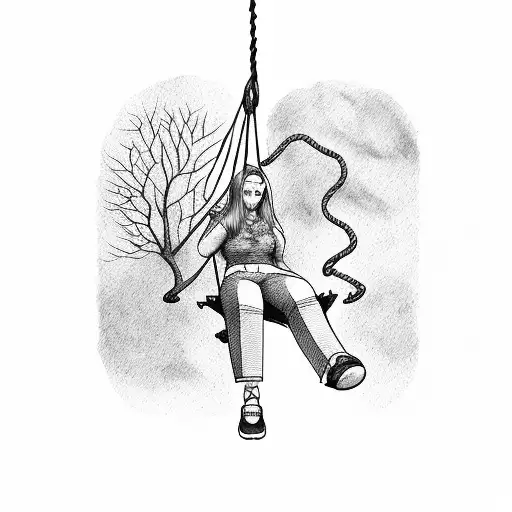 Girl On Swing Hanging From Tree Branch