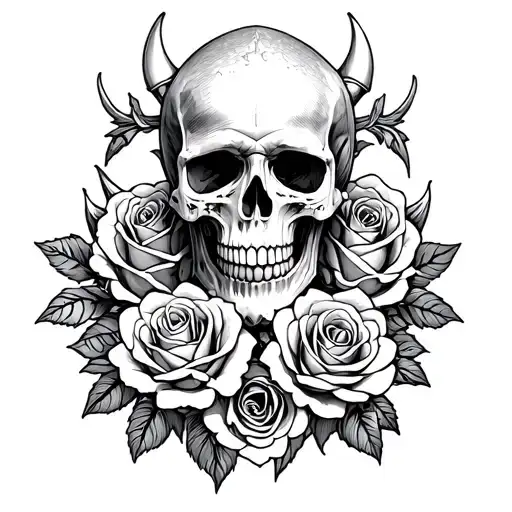 Create A Skull Surrounded By Roses And Viking Symbols