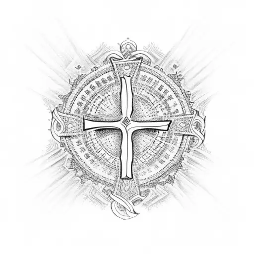 Intricate Dotwork Design Incorporating A Cross And Bible Verses