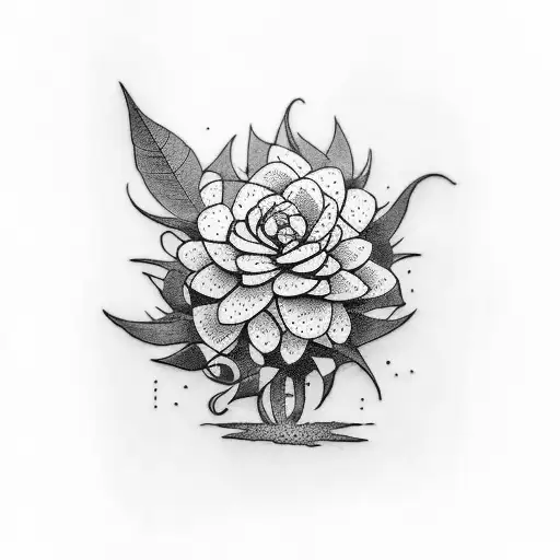 Dotwork Tattoo Of A Plant Growing From A Film Camera