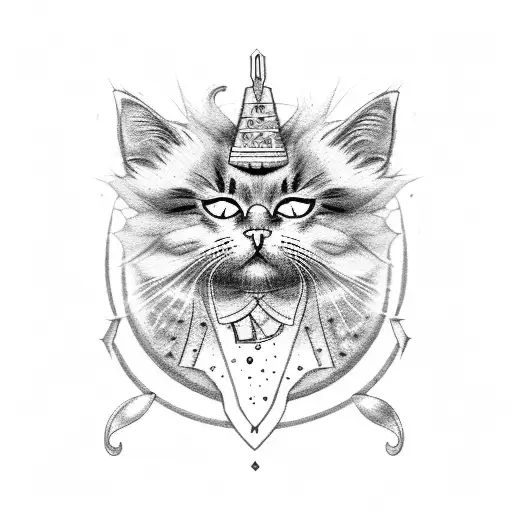 A Black Cat With Egyptian Symbols And Hieroglyphics Incorporated Into Its Fur