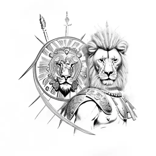 Roman Warrior With Lion With Roses With St Michael