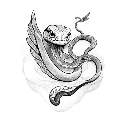 Snake In Garden With Wings