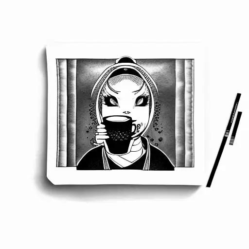 Sushi Roll Sipping Coffee