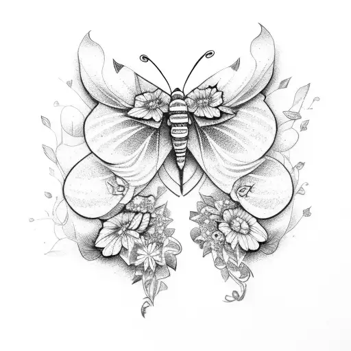 Butterfly With Flower Wing And Vines