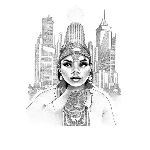 Chicana Woman With Buildings In Background
