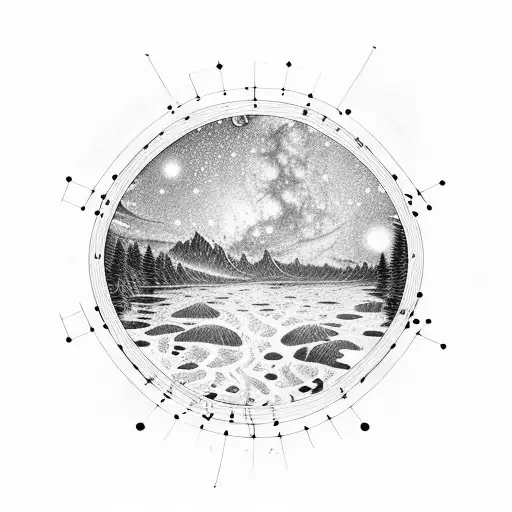 A Music Sheet Transforming Into A River Flowing Under A Starry Night Sky