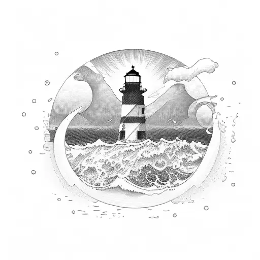 A Lighthouse Made Of Coffee Beans And Whiskey Barrels Overlooking An Ocean Sunset