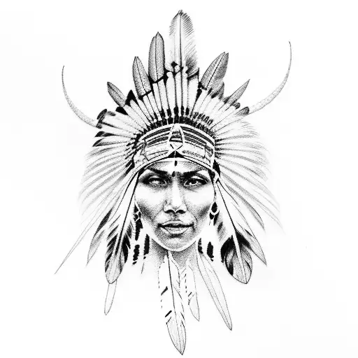 Native Indian Woman Looking Up With Wild Animals Around