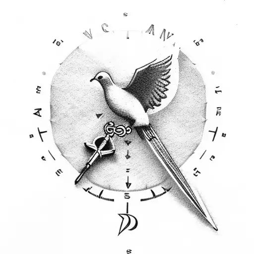 Pocket Compass With Dove And A Rosary