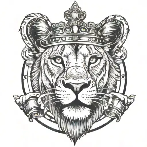 Lioness With Crown With Paws On Steering Wheel While Driving A Car