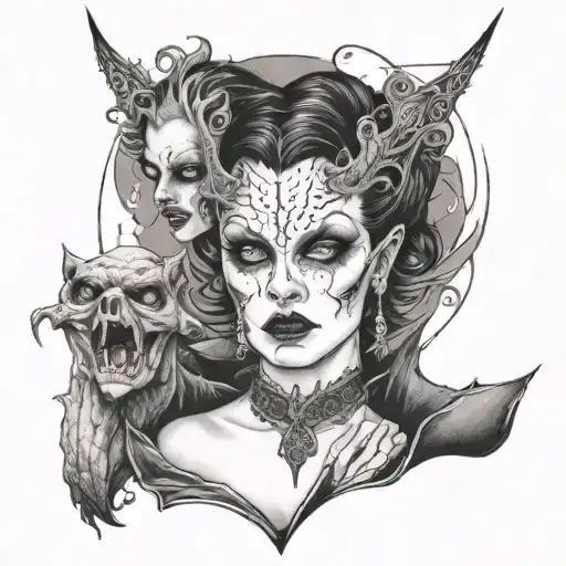 Drakula Vampire Women And Casel In Background