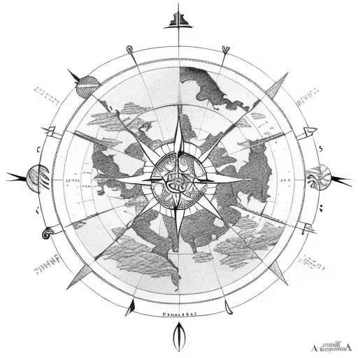 Traveler's Map With Inca Landmarks And A Sun Compass